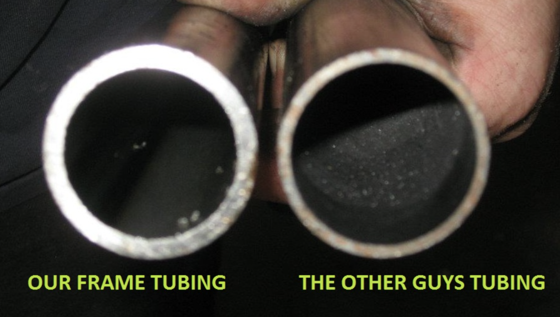 V-Dub Store's frame tubing versus competitor's tubing.