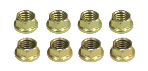 EMPI 17-2983 - 6 POINT 8MM ENGINE NUTS, GOLD ZINC PLATED, 8 PCS, 8MM-1.25 THREAD, USES 10MM WRENCH SIZE