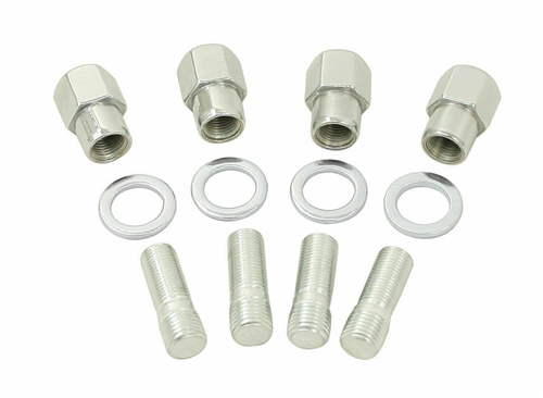 Chrome Nut & Stud Kit, w/ Flat Washers, M14-1.5 to 1/2-20, (for Mag Wheels) 4 Pair - EMPI 9511