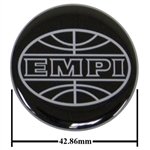 EMPI 9664 - EMPI LOGO, BLACK / SILVER, 43MM FITS MOST WHEELS & WHEEL CAPS, SET OF 4 ALSO FITS 79-4115/16/17
